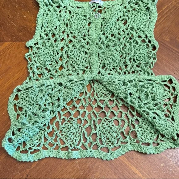 Vintage Hand Crochet Knit Vest Women’s Medium Green Sweater Sleeveless Boho - Picture 13 of 16